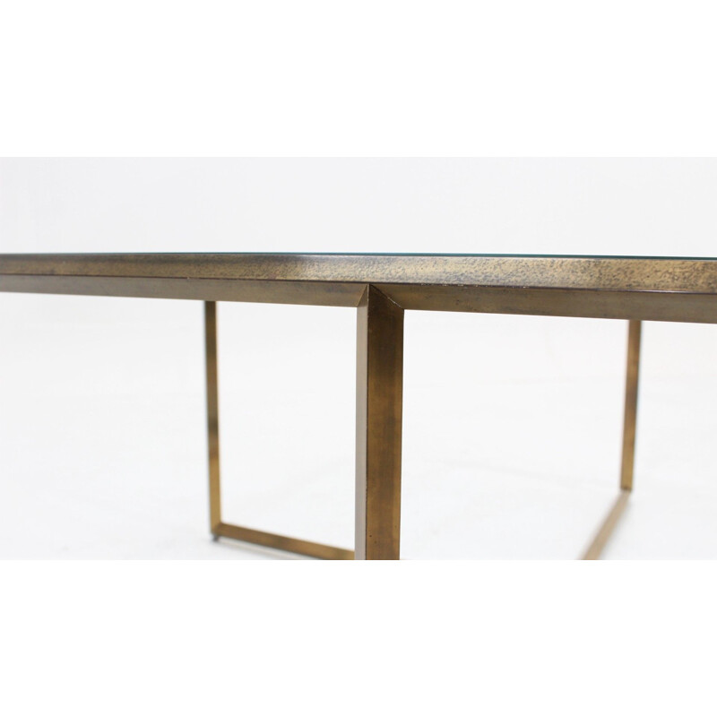 Vintage coffee table geometric design brass Italian 1970s