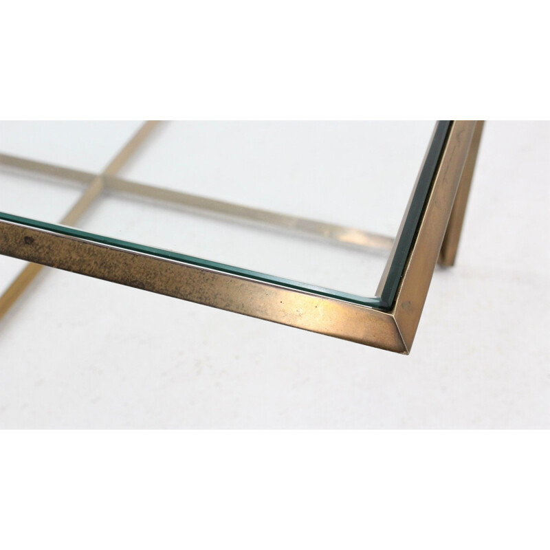 Vintage coffee table geometric design brass Italian 1970s