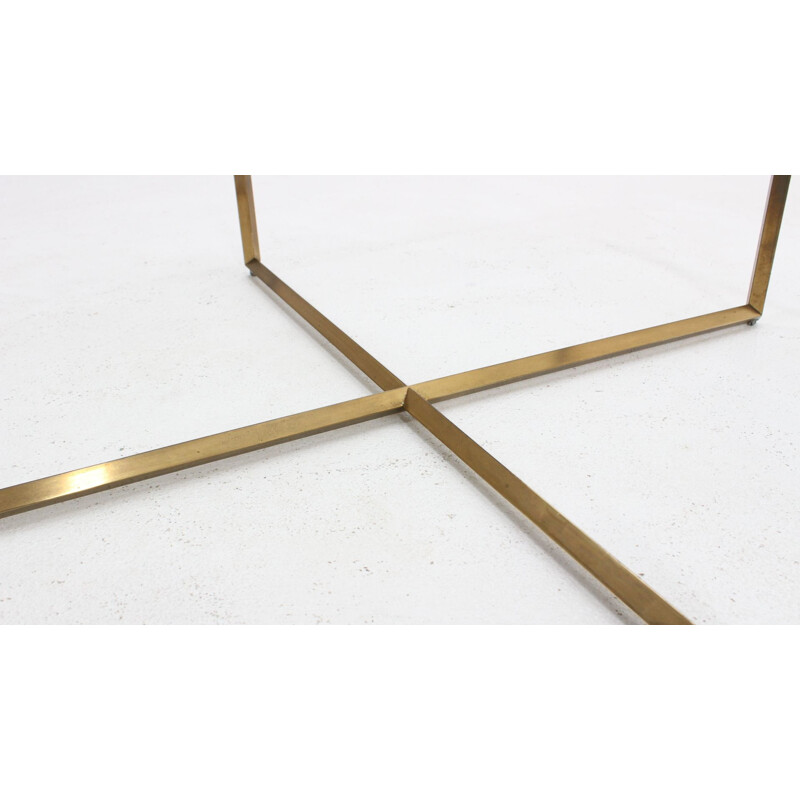 Vintage coffee table geometric design brass Italian 1970s