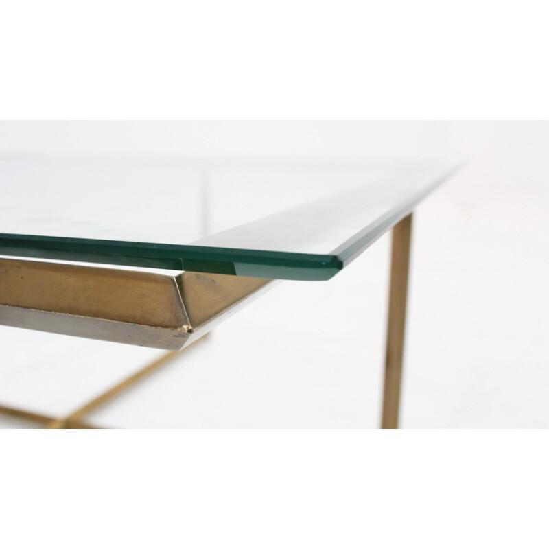 Vintage coffee table geometric design brass Italian 1970s