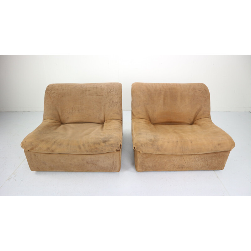 Ensemble de 2 fauteuils lounge vintage De Sede DS46 en cuir de buffle, Suisse années 1970
