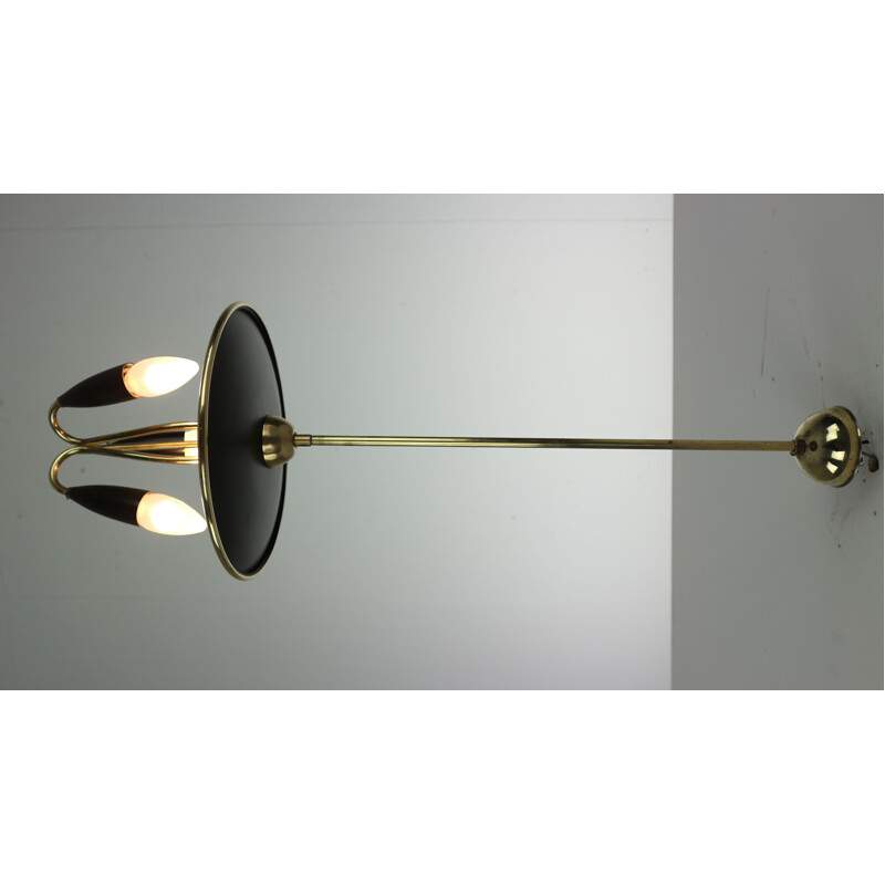 Vintage Chandelier Brass and Black Metal French 1950s