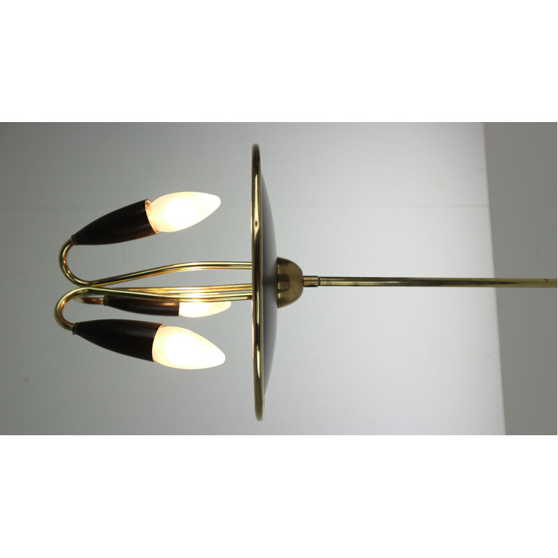 Vintage Chandelier Brass and Black Metal French 1950s