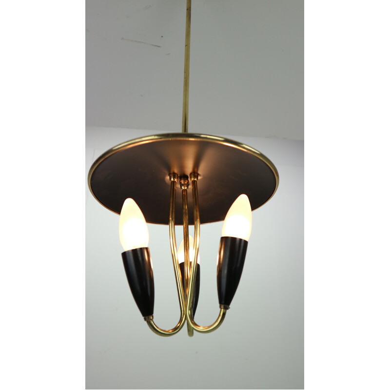 Vintage Chandelier Brass and Black Metal French 1950s