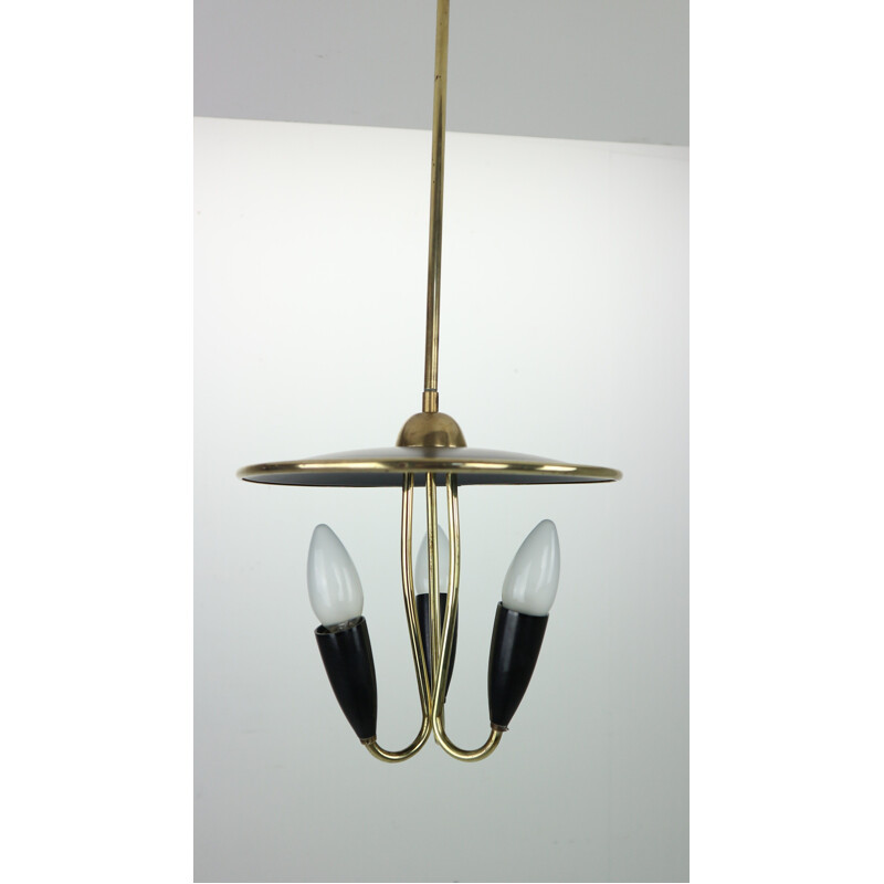 Vintage Chandelier Brass and Black Metal French 1950s