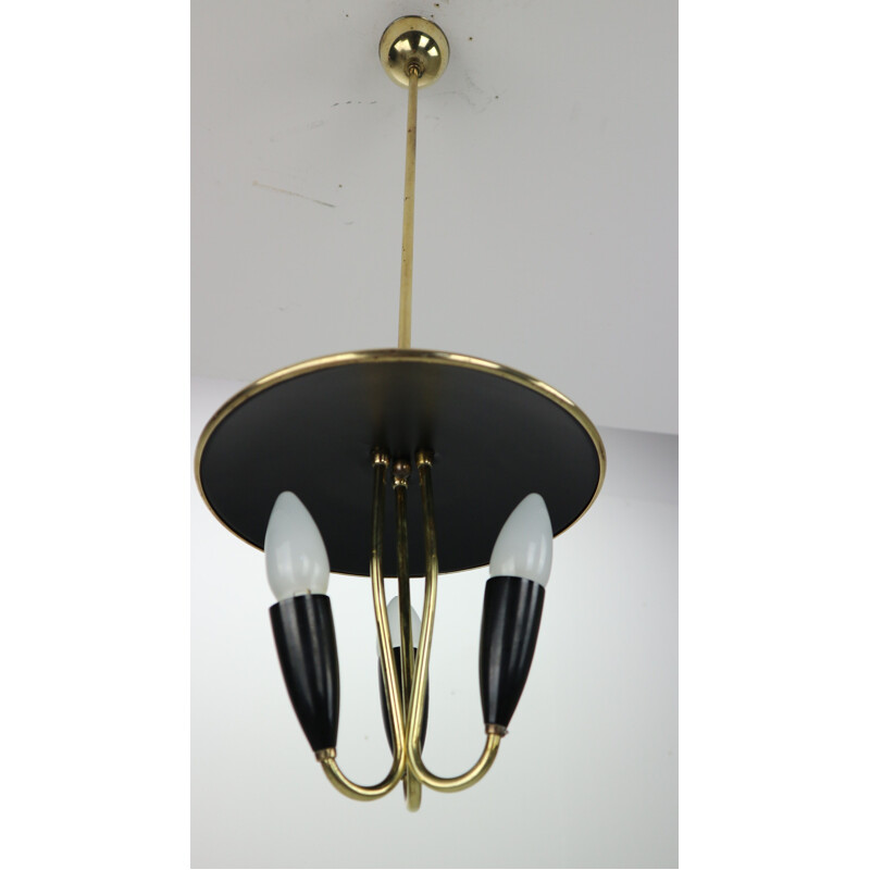 Vintage Chandelier Brass and Black Metal French 1950s