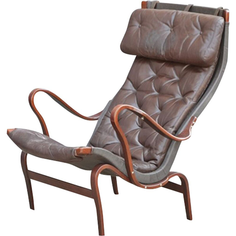 Vintage Lounge Chair in Leather Pernilla by Bruno Mathsson for DUX Sweden 1960s