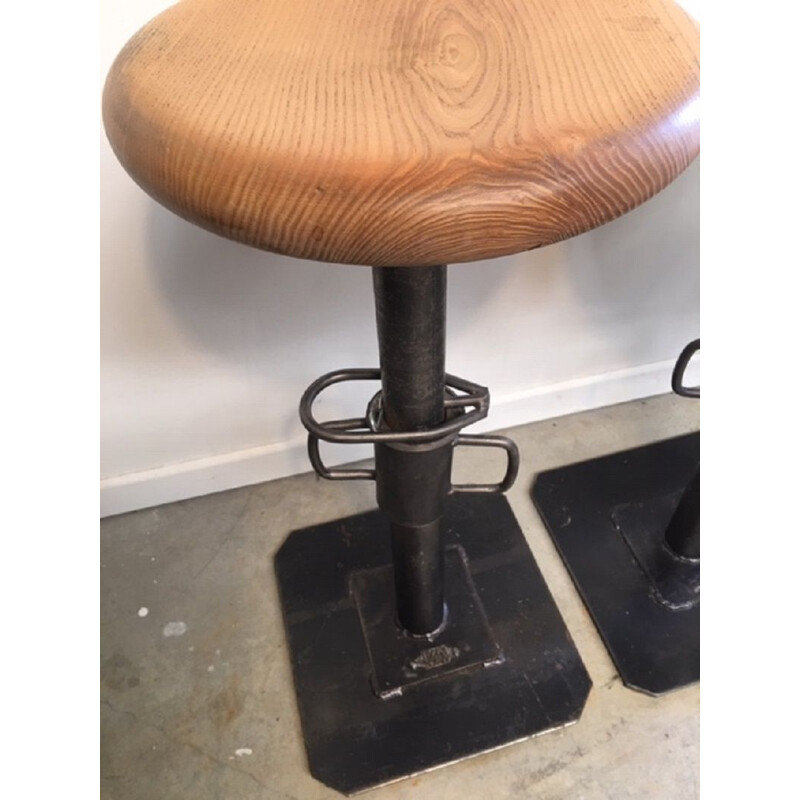 Set of 3 vintage stools industrial adjustable by Pezon 