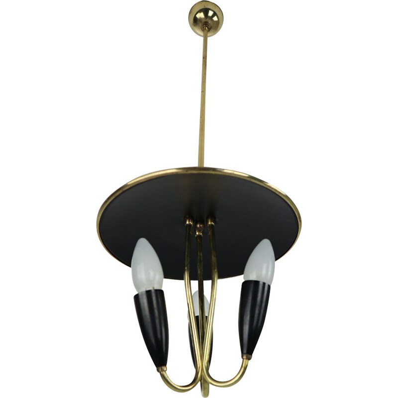 Vintage Chandelier Brass and Black Metal French 1950s