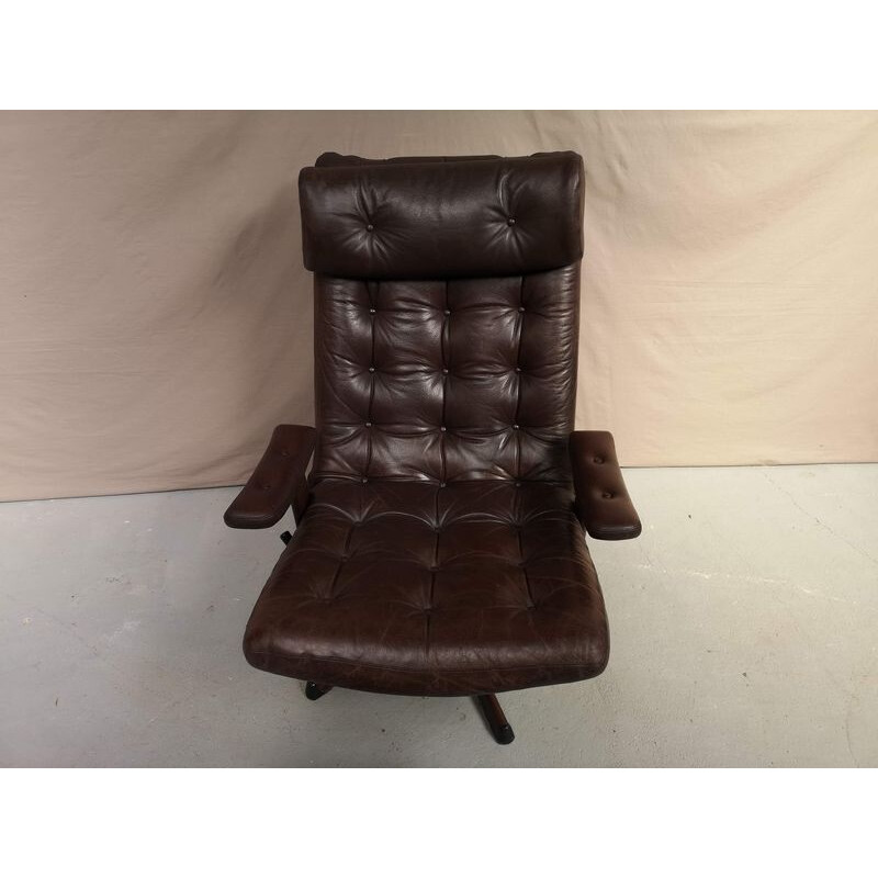 Vintage armchair and ottoman in leather Gote Mobel Nässjö Swedish 1970s