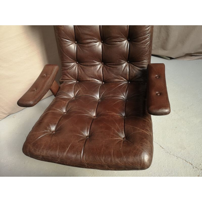 Fauteuil et ottoman vintage en cuir Göte Mobel Nassjo Suédois 1970s