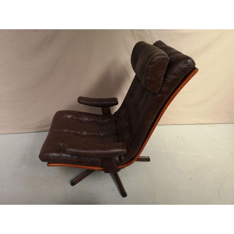 Vintage armchair and ottoman in leather Gote Mobel Nässjö Swedish 1970s