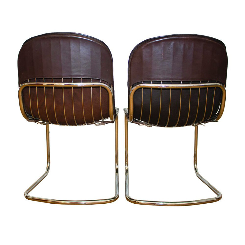 2 chaises à repas vintage en cuir de vache par Gastone Rinaldi, Italie,1960