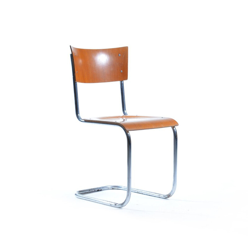 Chaise en bois et chrome Kovona, Mart STAM - 1960