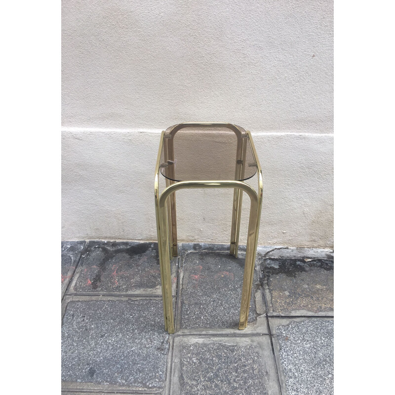 Vintage side table in brass and smoked glass top 1960 side table