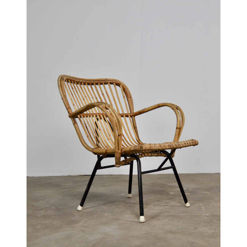 Vintage Armchair in rattan by Rohe Noordwolde 1960 s