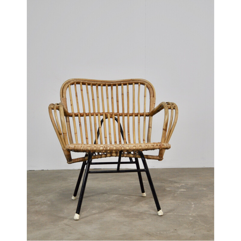 Vintage Armchair in rattan by Rohe Noordwolde 1960 s