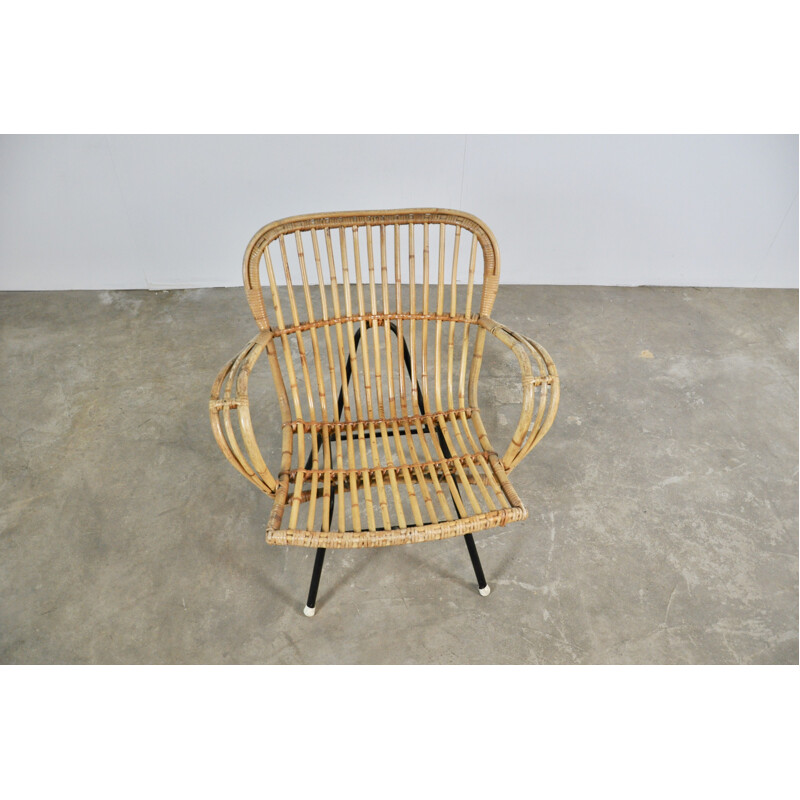 Vintage Armchair in rattan by Rohe Noordwolde 1960 s