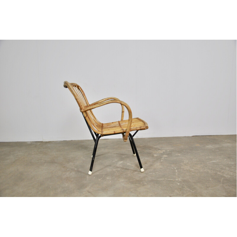 Vintage Armchair in rattan by Rohe Noordwolde 1960 s