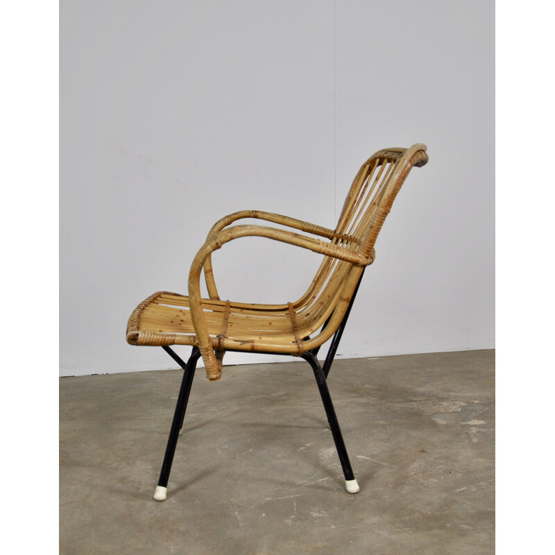 Vintage Armchair in rattan by Rohe Noordwolde 1960 s