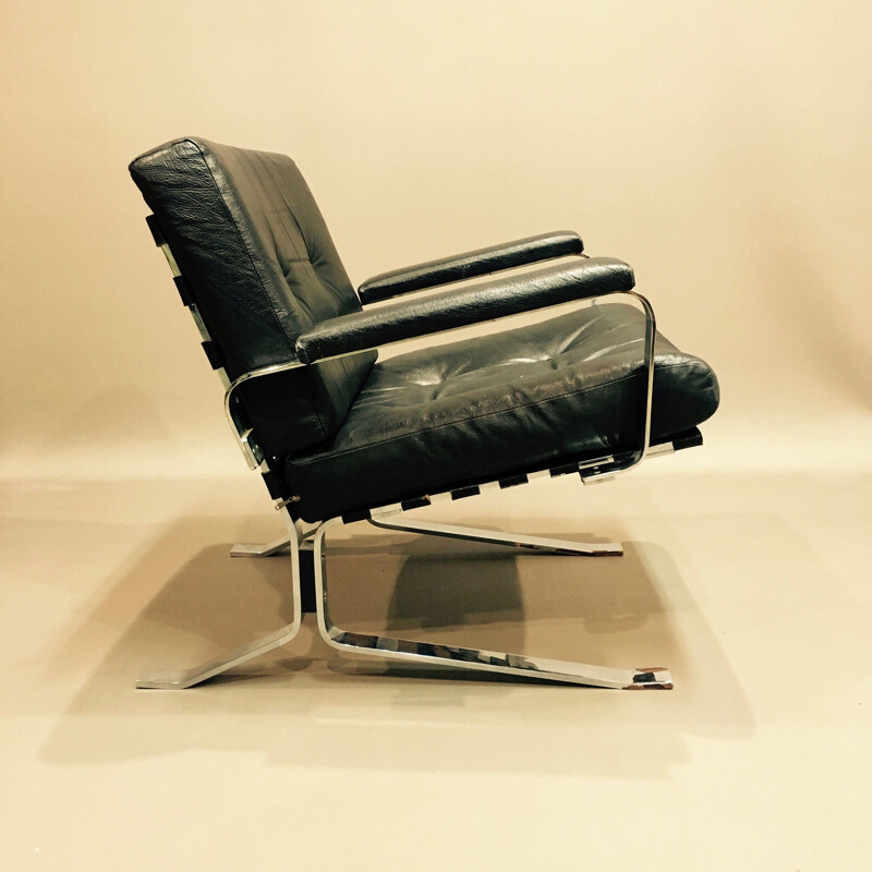 Vintage Armchair black leather and chrome 1960