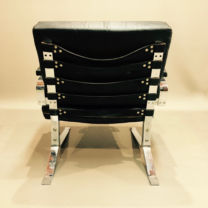 Vintage Armchair black leather and chrome 1960