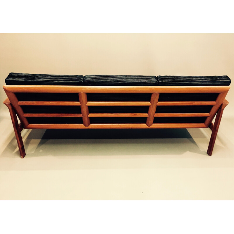 Vintage 3 seaters sofa in black velvet 1950