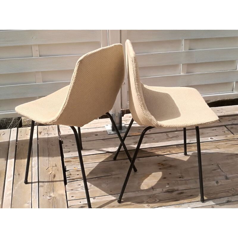 Vintage pair of "tonneau" chairs by Pierre Guariche 1950