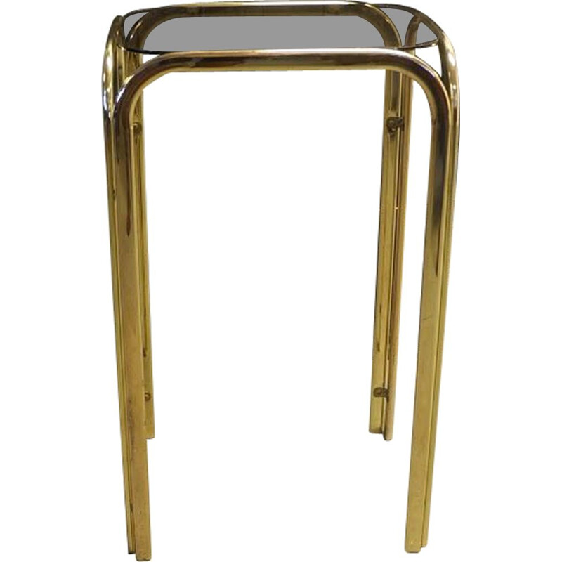Vintage side table in brass and smoked glass top 1960 side table