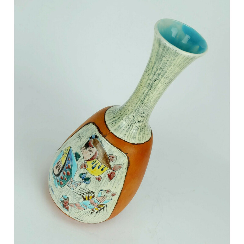 Vase vintage Italien en céramique recouvert de cuir peint à la main 1950