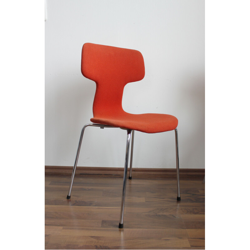 Ensemble de 2 chaises vintage T pour Hansen en tissu orange et contreplaqué