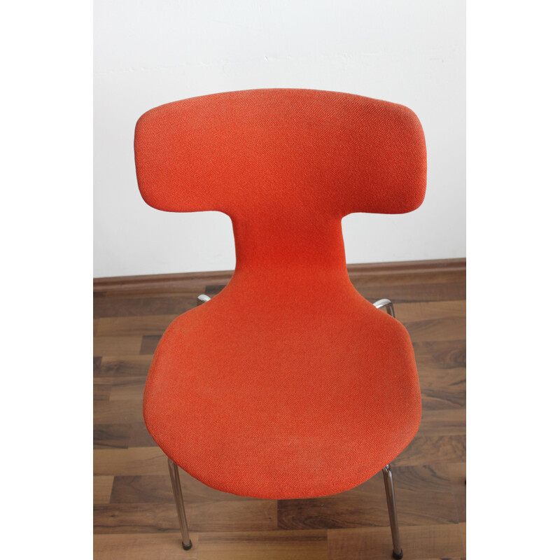 Set of 2 vintage T-chairs for Hansen in orange fabric and plywood