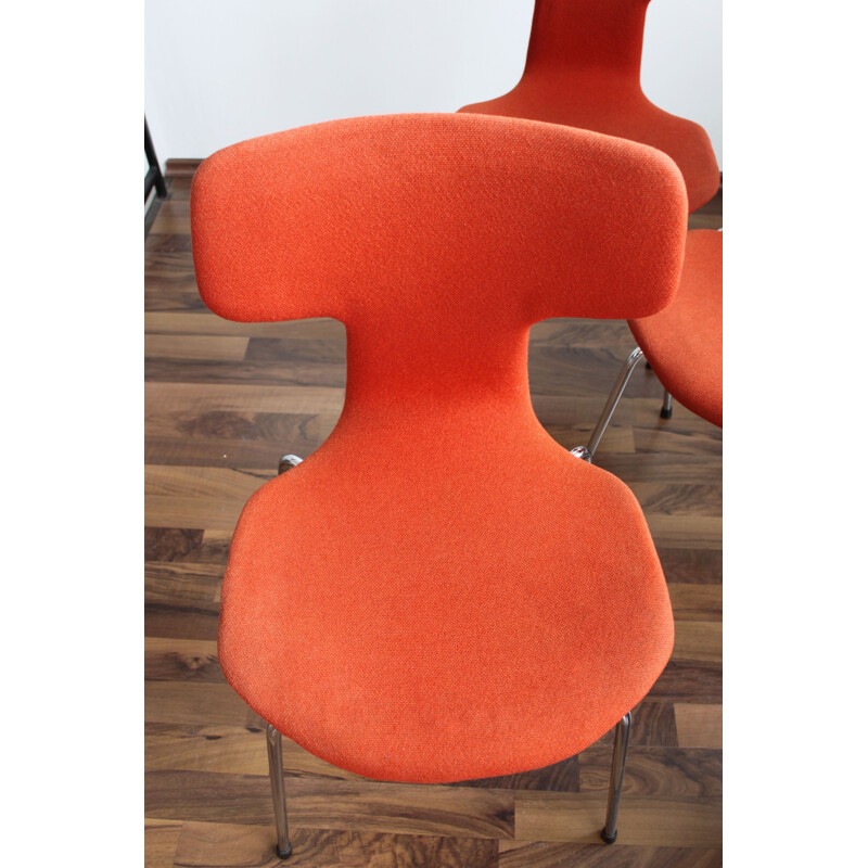 Set of 2 vintage T-chairs for Hansen in orange fabric and plywood