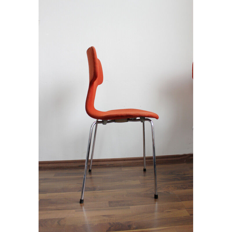 Ensemble de 2 chaises vintage T pour Hansen en tissu orange et contreplaqué