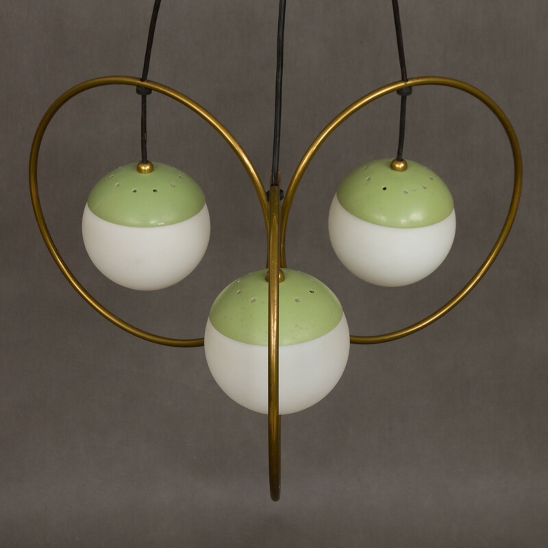 Vintage chandelier for Stilnovo in brass and glass 1960