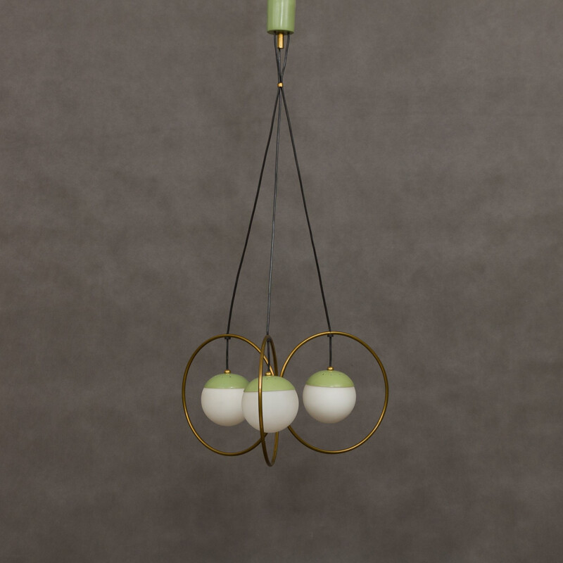 Vintage chandelier for Stilnovo in brass and glass 1960