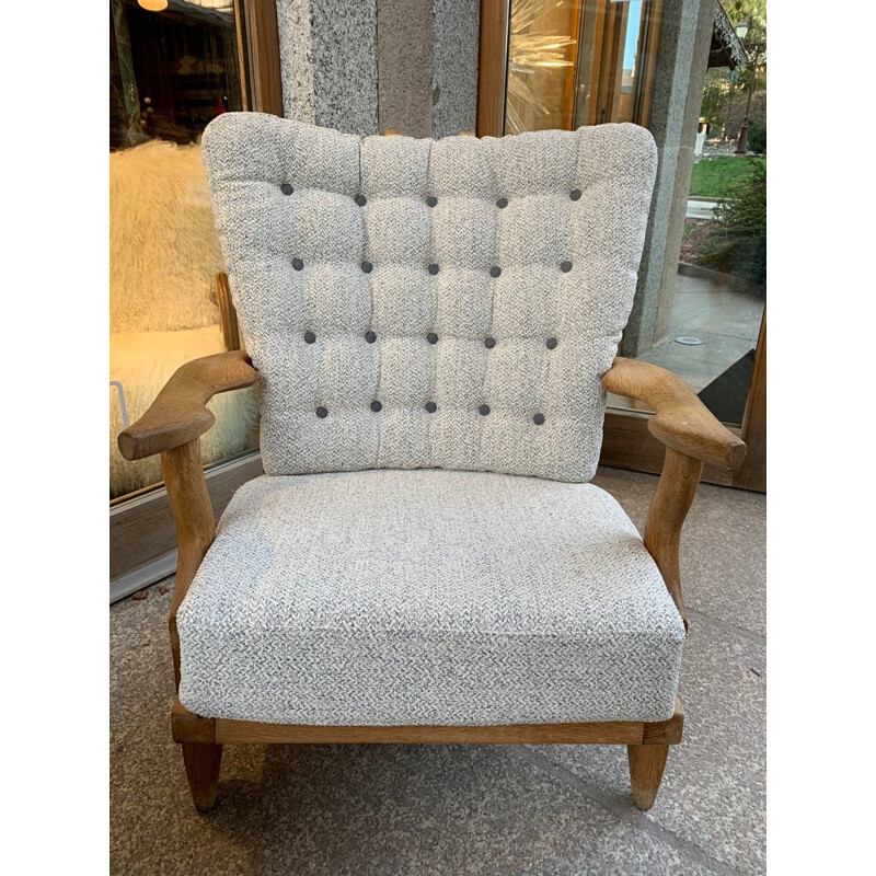 Pair of vintage armchairs by Guillerme and Chambron in grey fabric and wood 1960