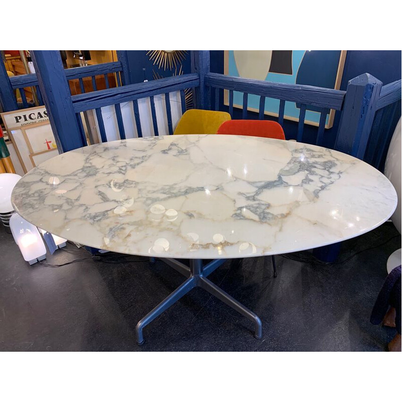 Table vintage de Charles Eames en marbre blanc 1970