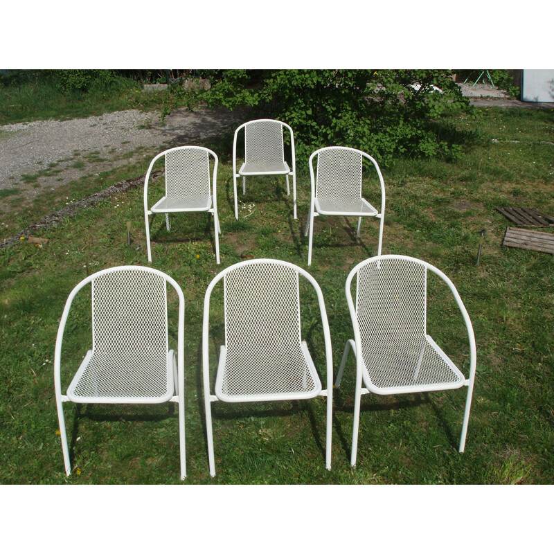 Ensemble de 6 chaises vintage en métal blanc et rilsan 1960