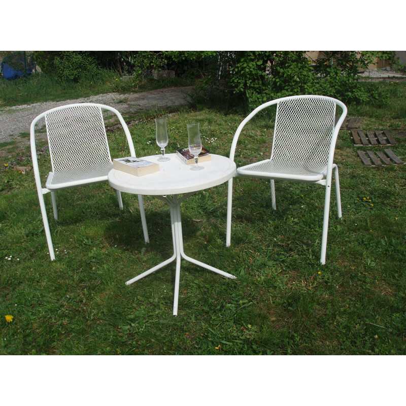 Ensemble de 6 chaises vintage en métal blanc et rilsan 1960