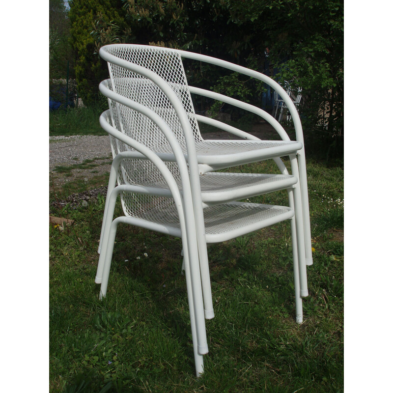 Set of 6 vintage chairs in white metal and rilsan 1960