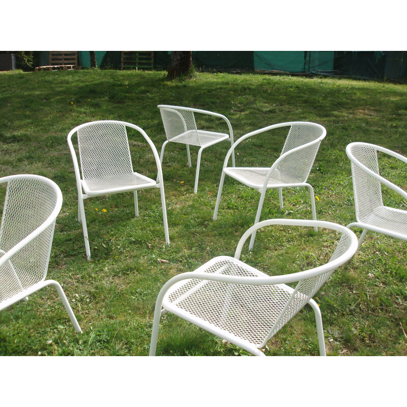 Set of 6 vintage chairs in white metal and rilsan 1960