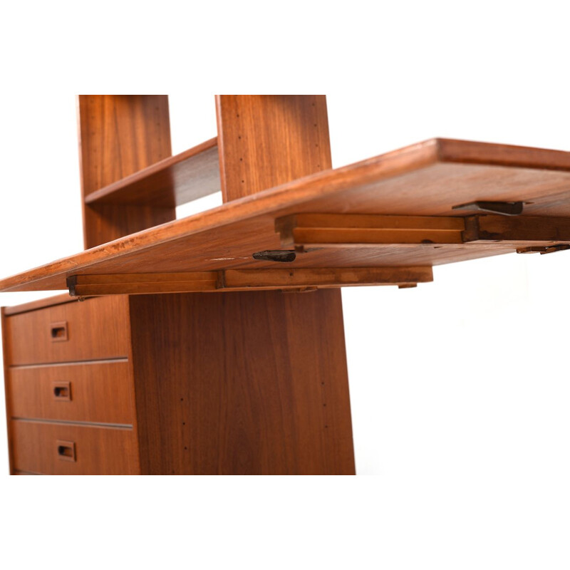 Vintage scandinavian wall shelf system in teak and birch 1950