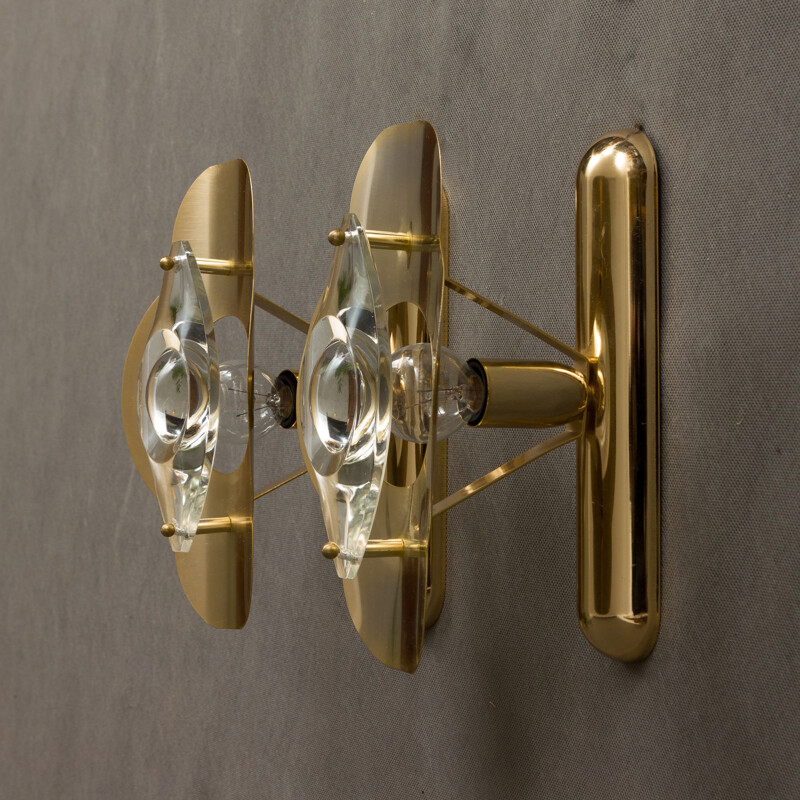 Pair of vintage sconces by Sciolari in brass and glass 1970