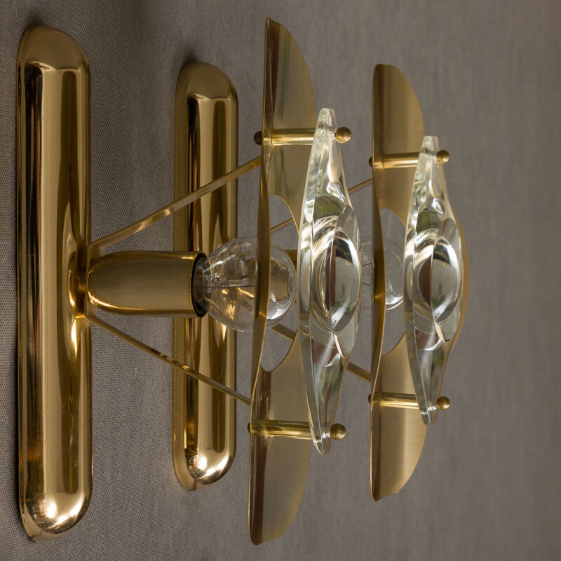 Pair of vintage sconces by Sciolari in brass and glass 1970