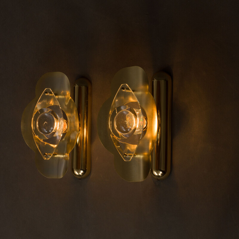 Pair of vintage sconces by Sciolari in brass and glass 1970