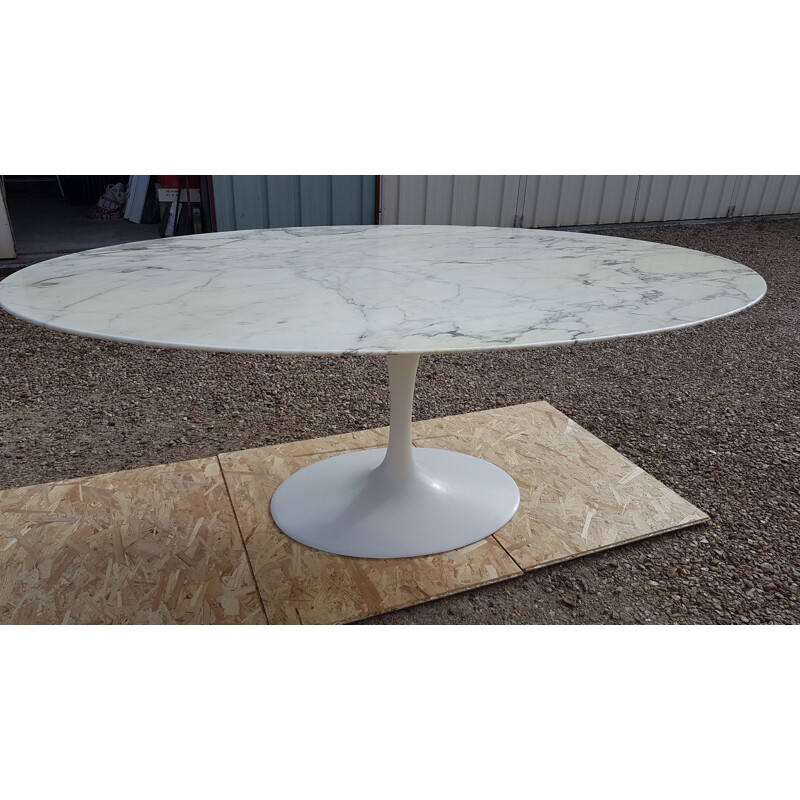 Vintage Tulip table for Knoll in white marble and aluminium 1980