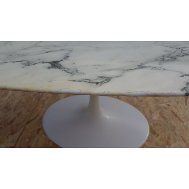 Vintage Tulip table for Knoll in white marble and aluminium 1980