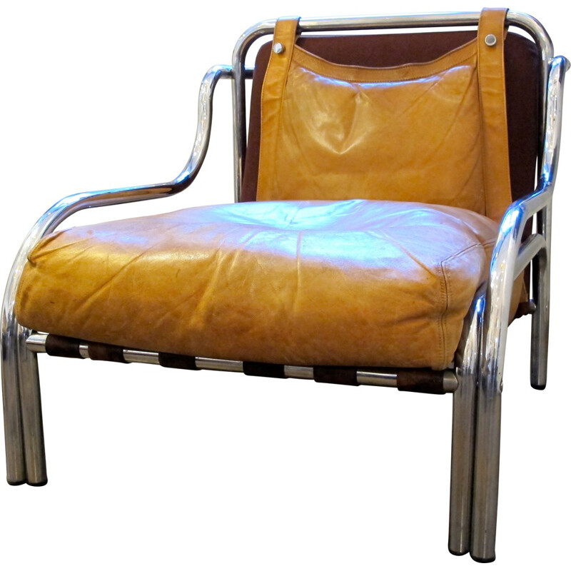 Paire de fauteuils Stringa en cuir et chrome, Gae AULENTI - 1970