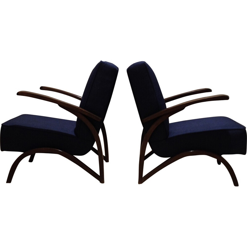 Pair of dark blue armchairs, Jindrich HALABALA - 1930s